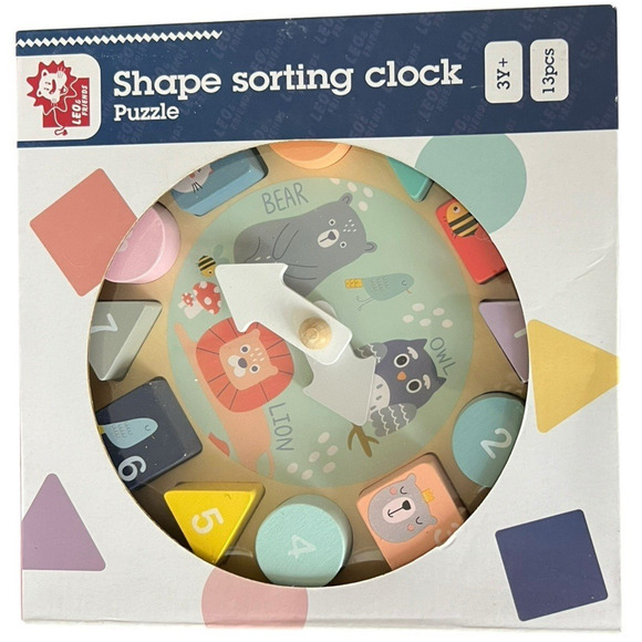 LEO & FRIENDS Shape Sorting Clock - Removable Number Blocks Educational Toy NEW - Picture 1 of 8